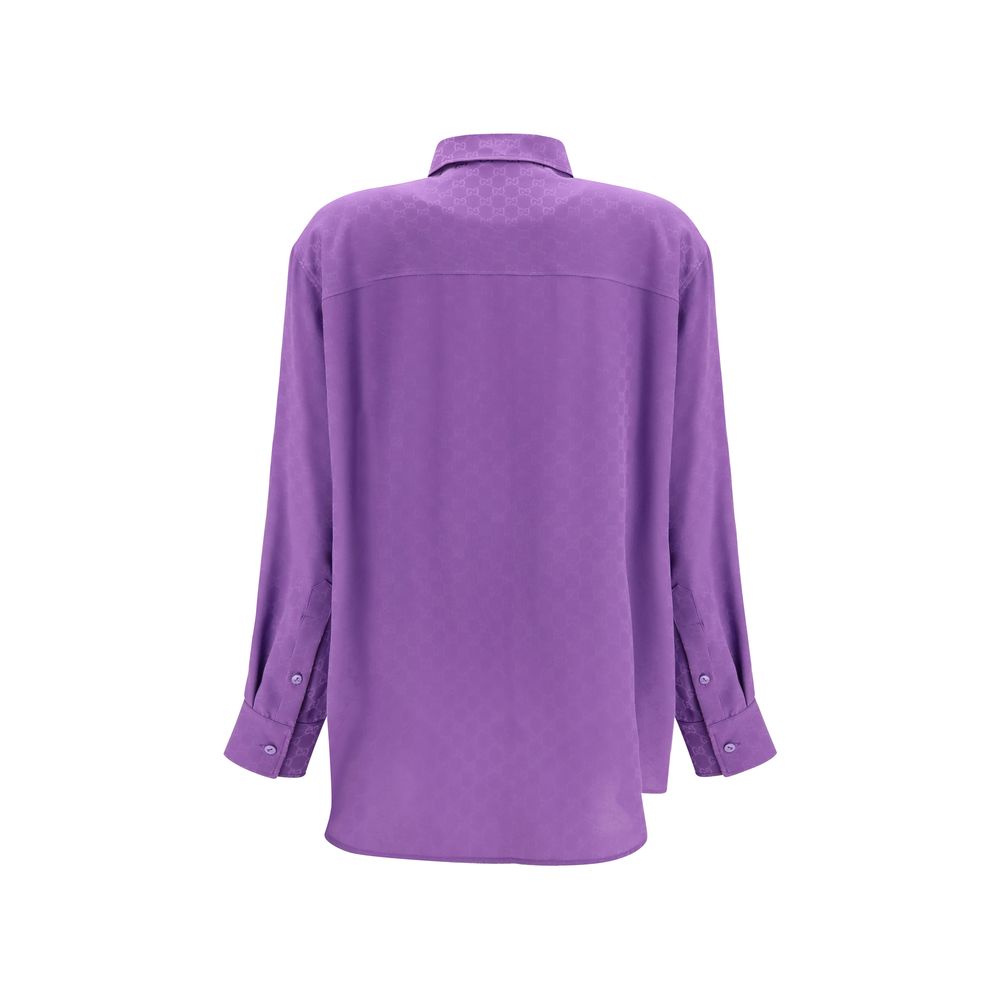 Purple Silk Shirt with GG Supreme Print by Gucci