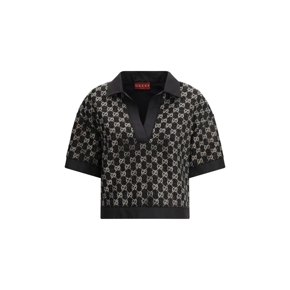 Schwarzes Hemd aus Woll-Lame-Tweed mit Kristalldetails