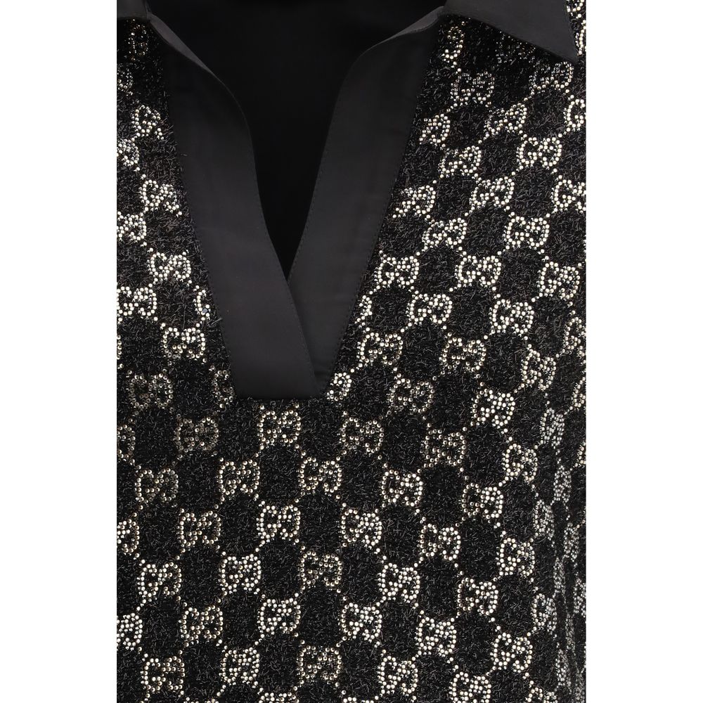 Black Wool Tweed Shirt with Crystal Details