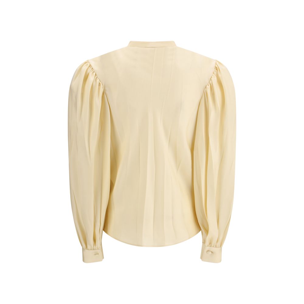 Beige Seidenbluse mit Rüschenbesatz