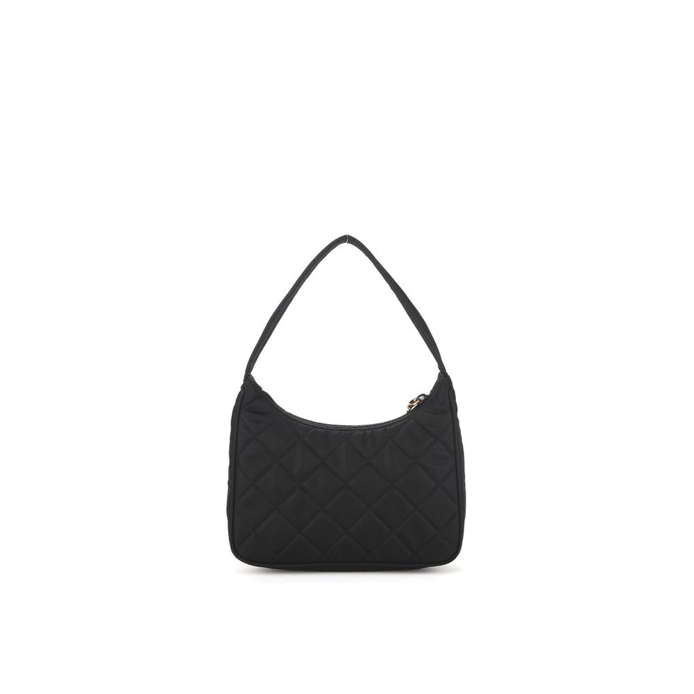 Black Synthetic Quilted Shoulder Bag with Logo