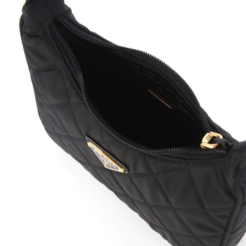 Black Synthetic Quilted Shoulder Bag with Logo