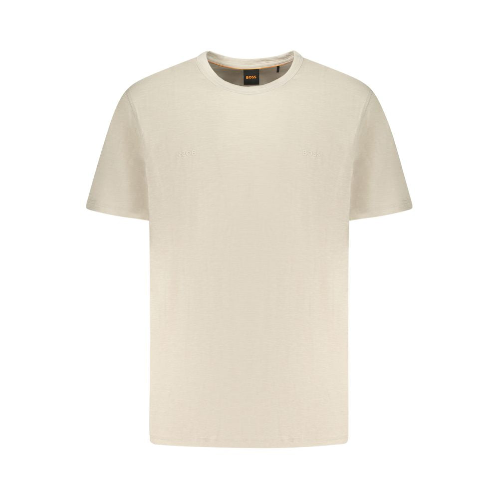 Beige Cotton T-Shirt with BOSS Logo