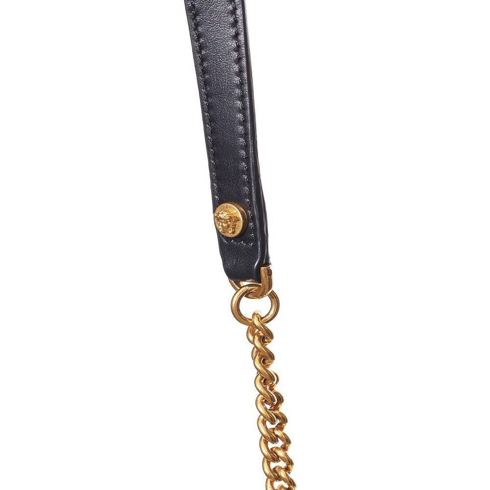 Black and White Leather Shoulder Bag with Fringe Detail