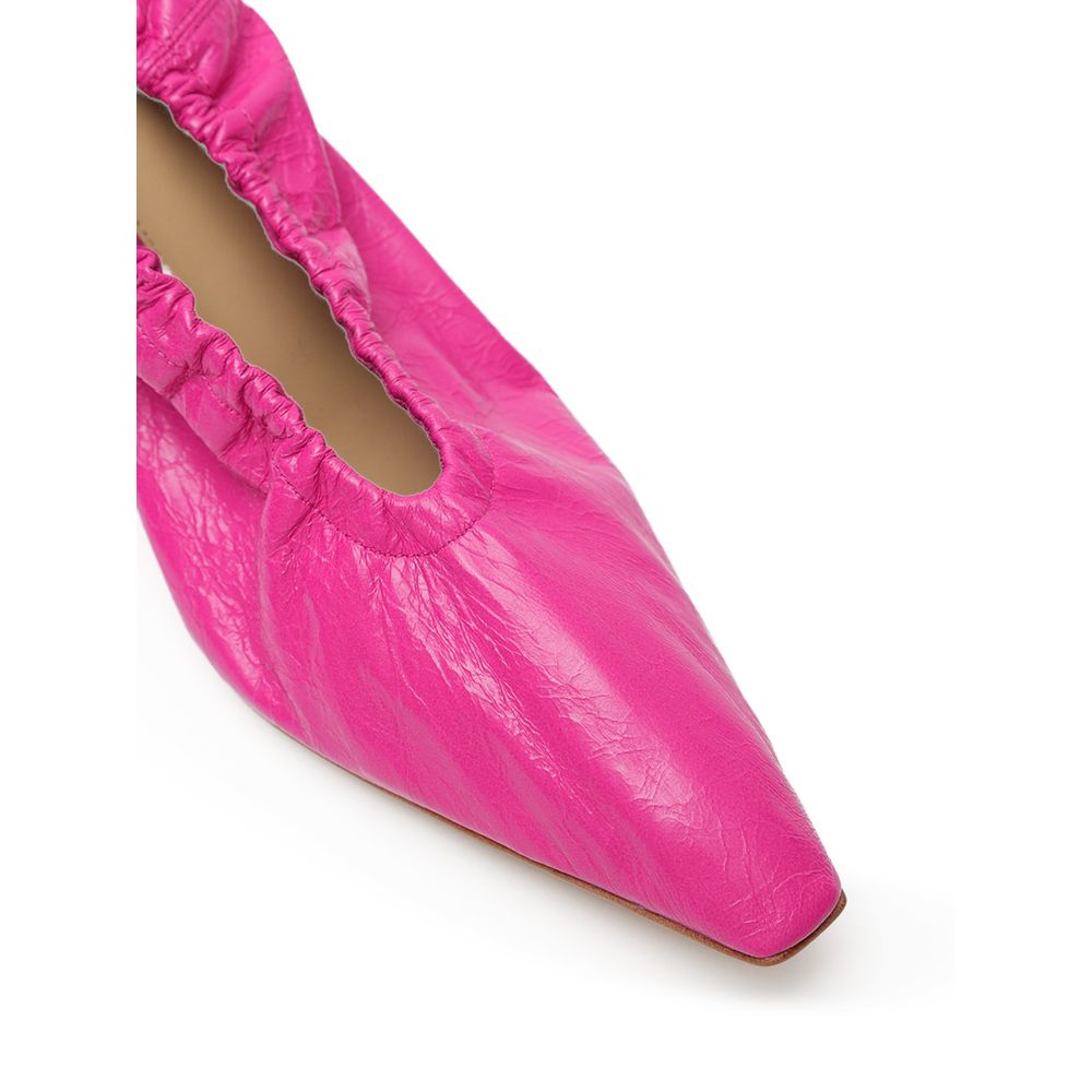 Fuchsia Leather Almond Pumps with Plexiglass Heel