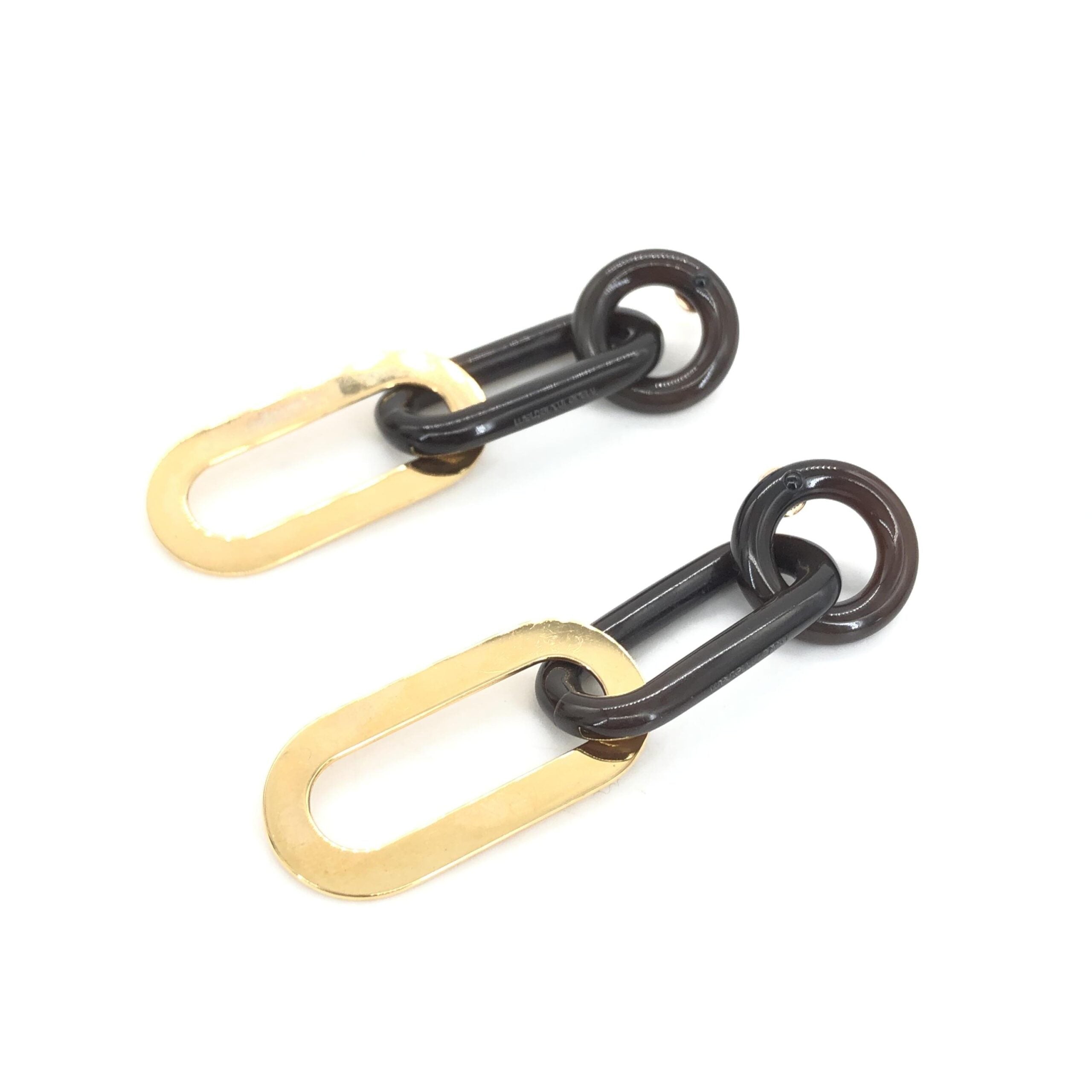 Hermès Gold Black Chain Link Earrings