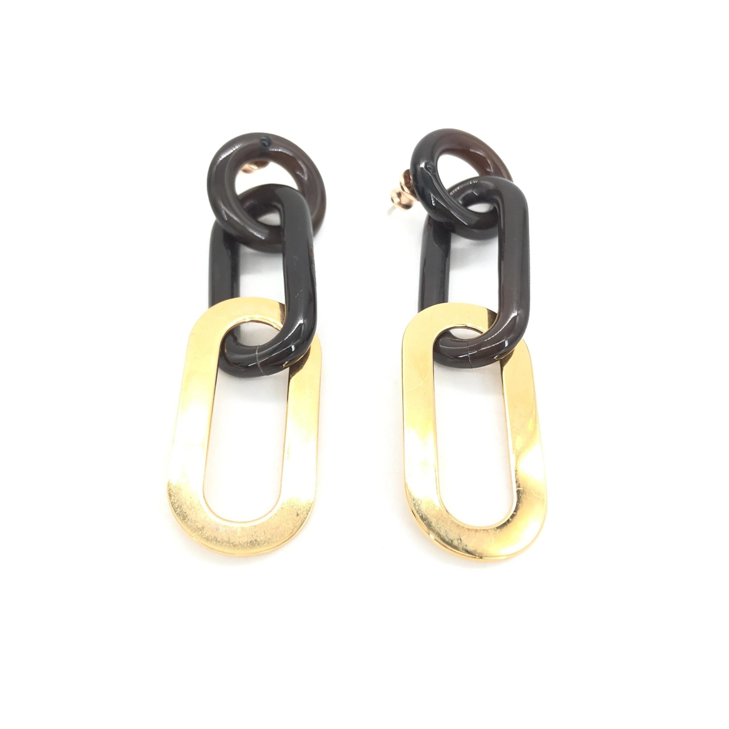Hermès Gold Black Chain Link Earrings