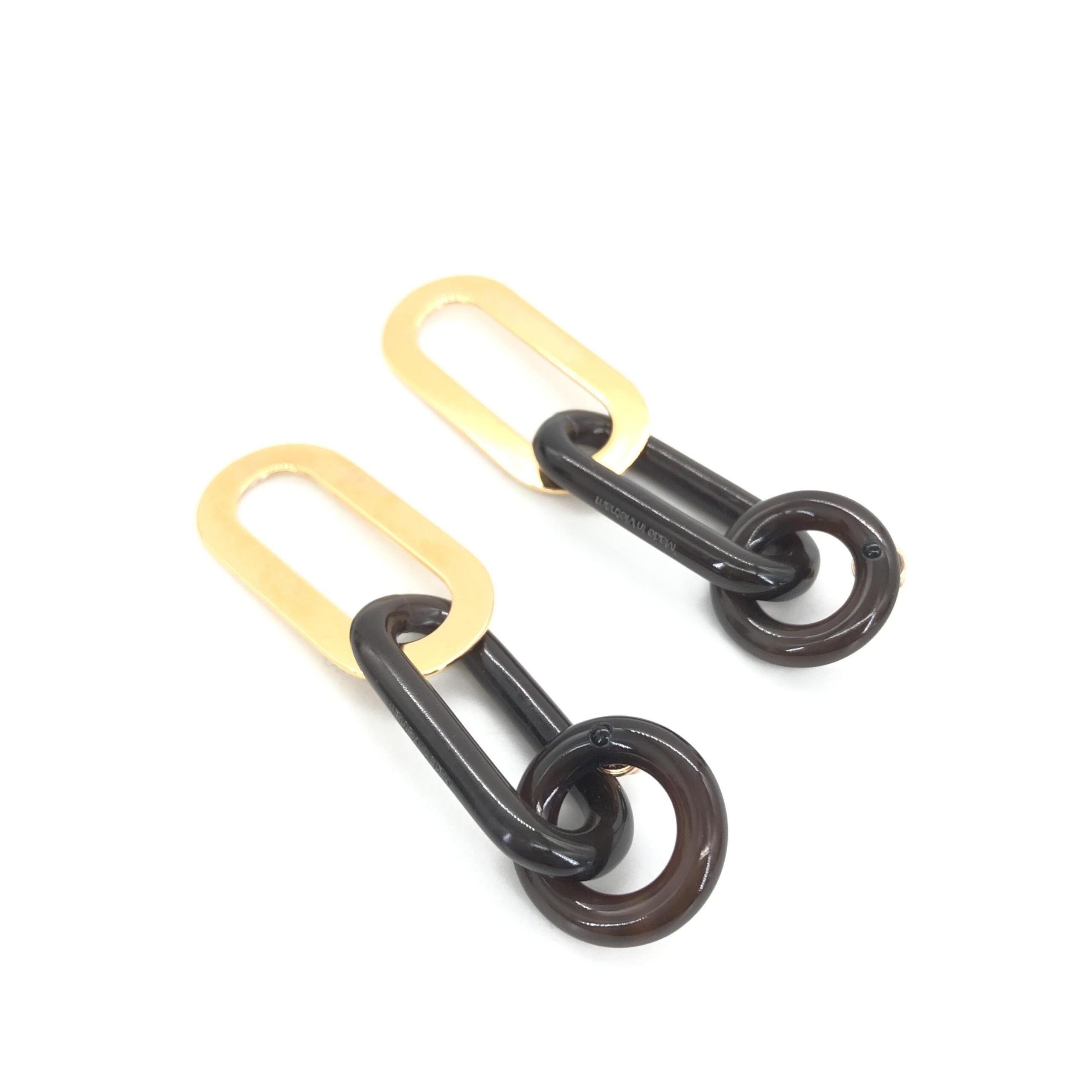 Hermès Gold Black Chain Link Earrings