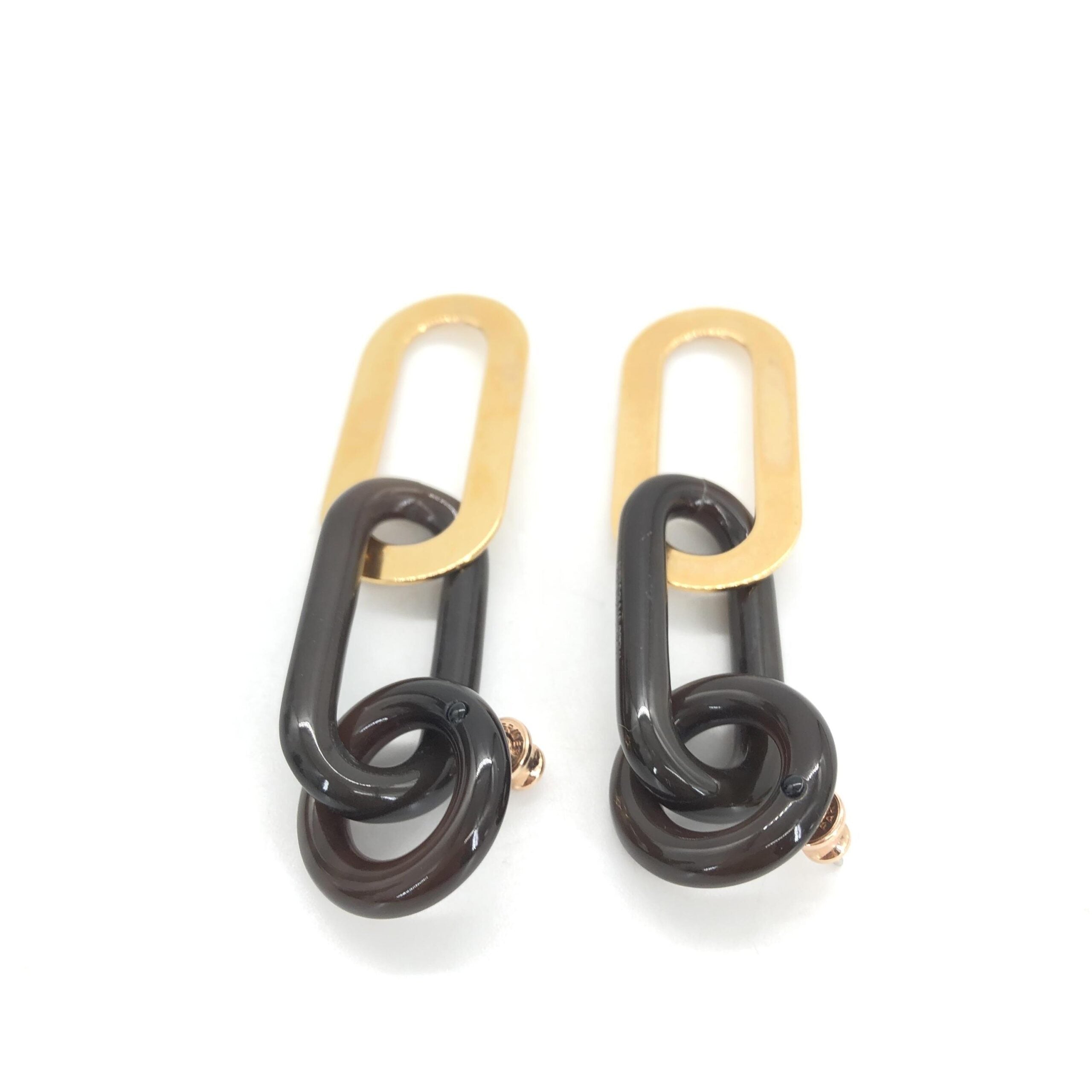 Hermès Gold Black Chain Link Earrings