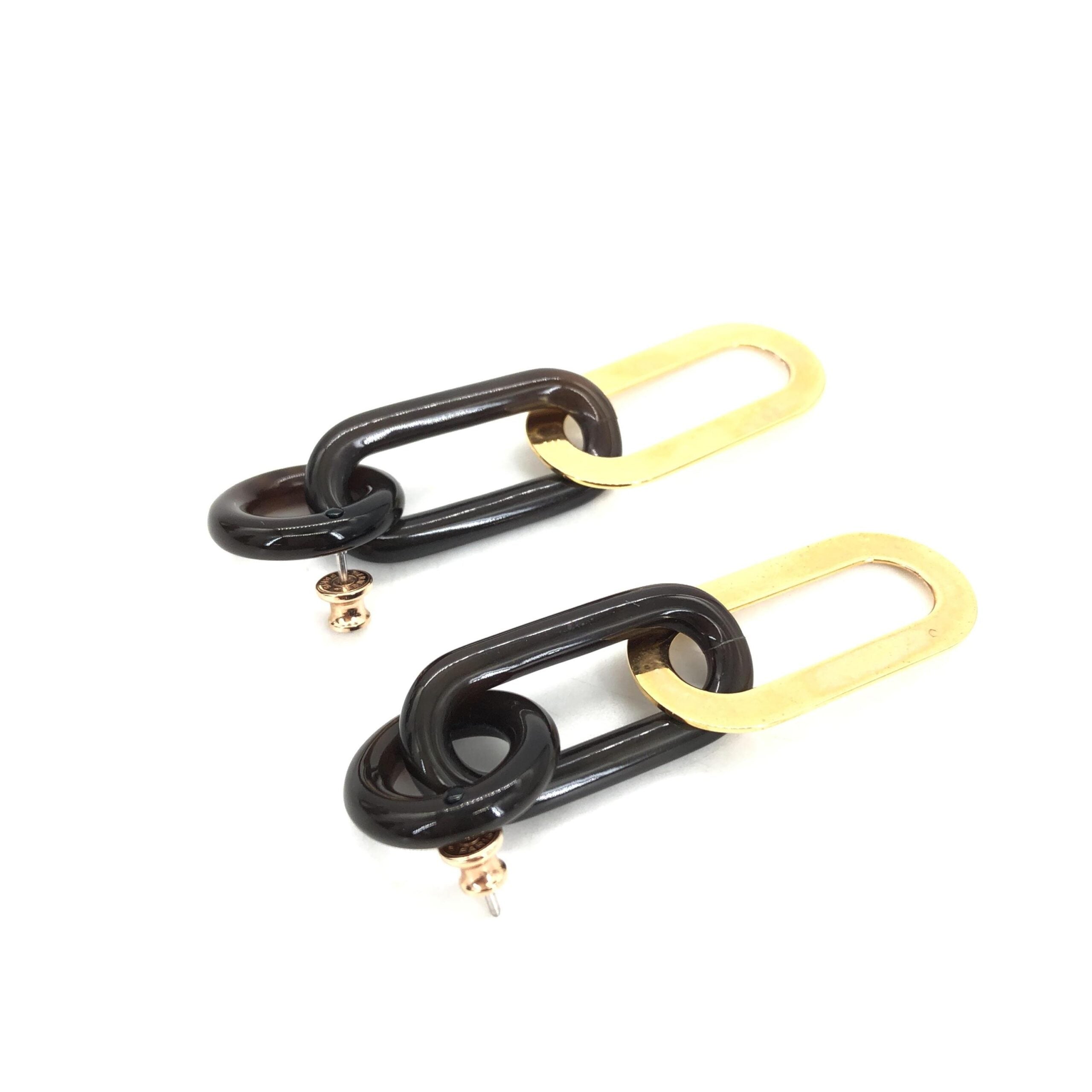 Hermès Gold Black Chain Link Earrings