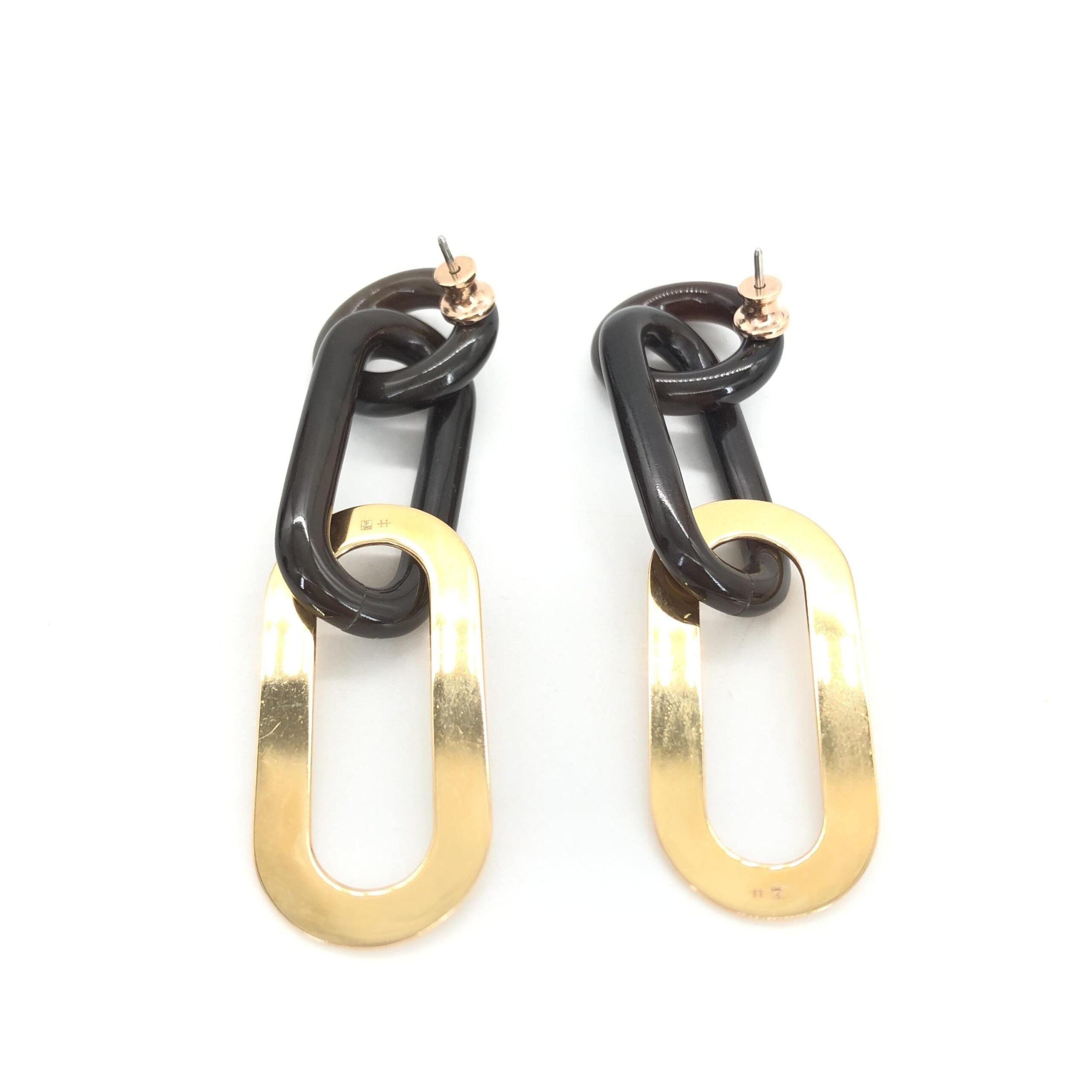 Hermès Gold Black Chain Link Earrings