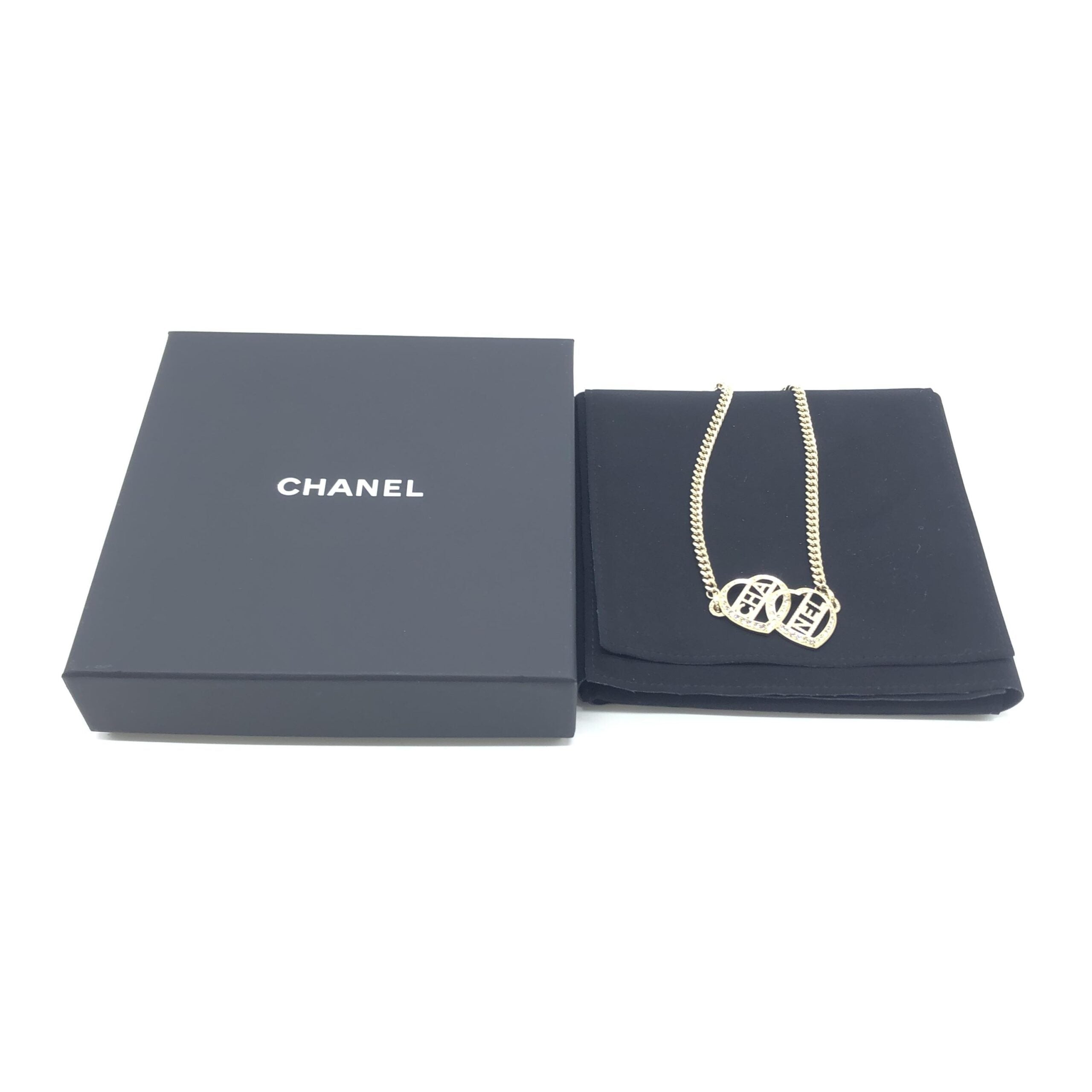 Gold Tone Heart Choker Necklace With Logo