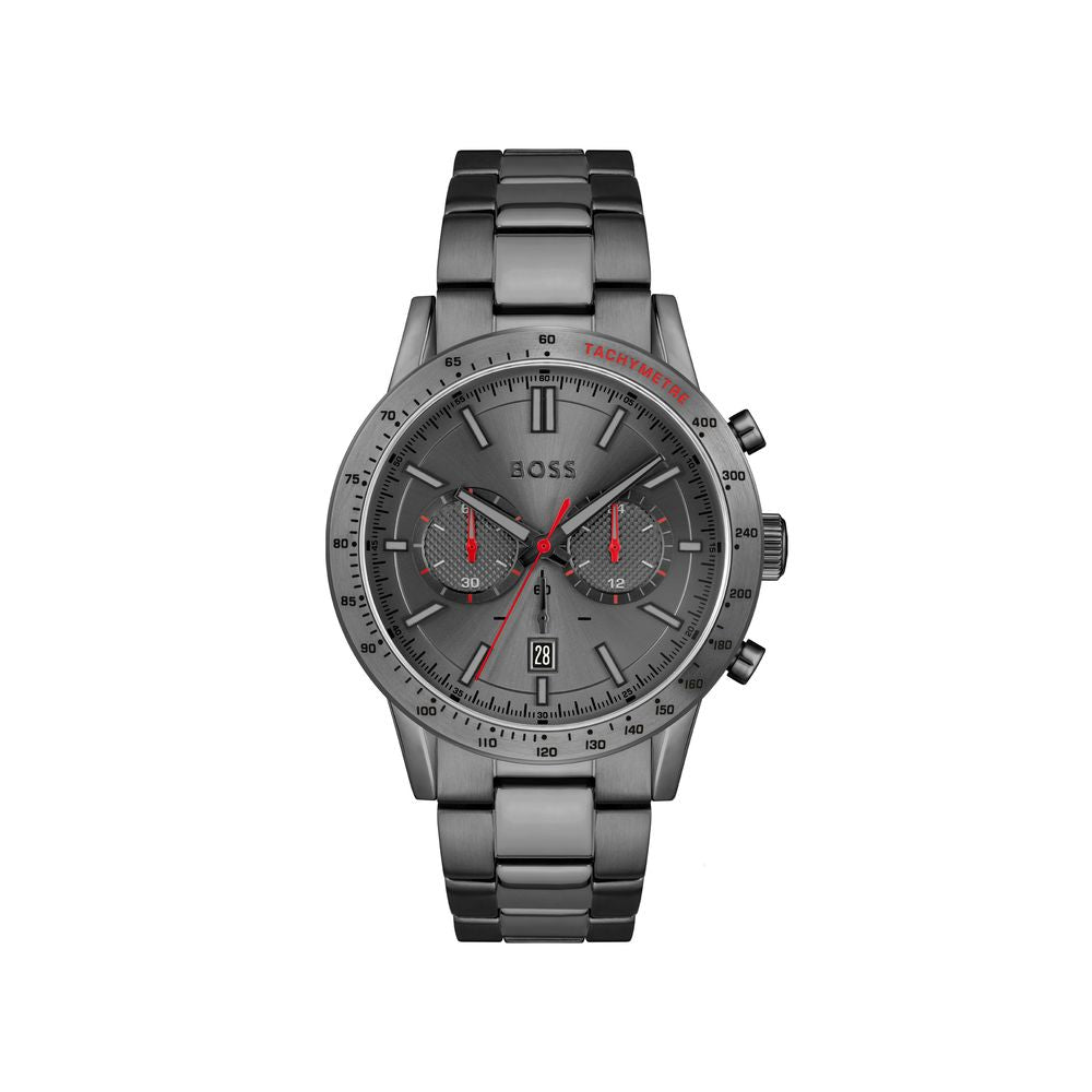 Gray Dress Watch with Chronograph and Date Features