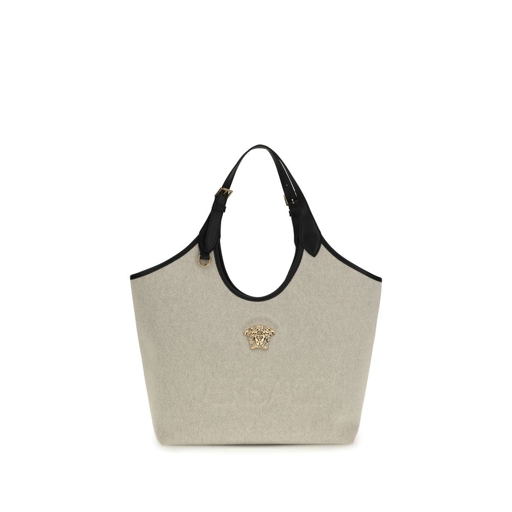 Beige Cotton Tote Bag with La Medusa Logo