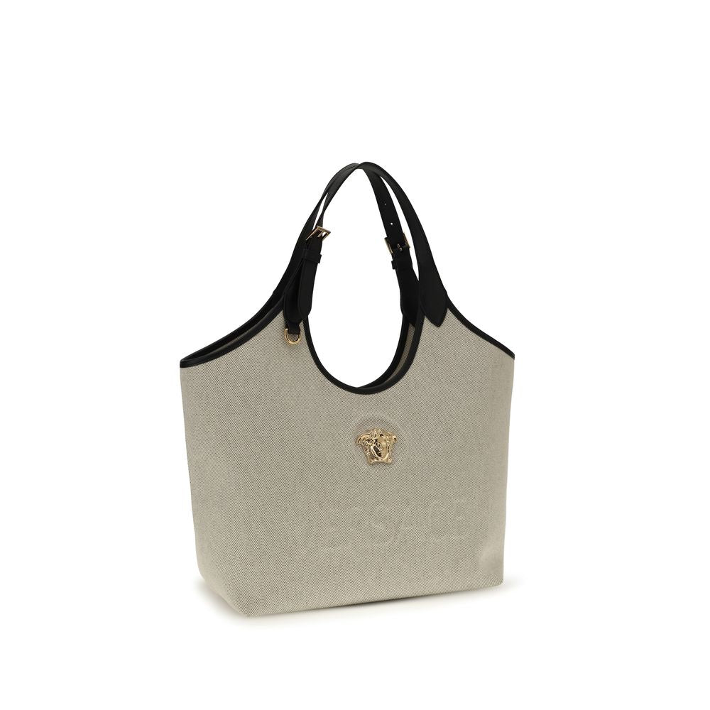 Beige Cotton Tote Bag with La Medusa Logo