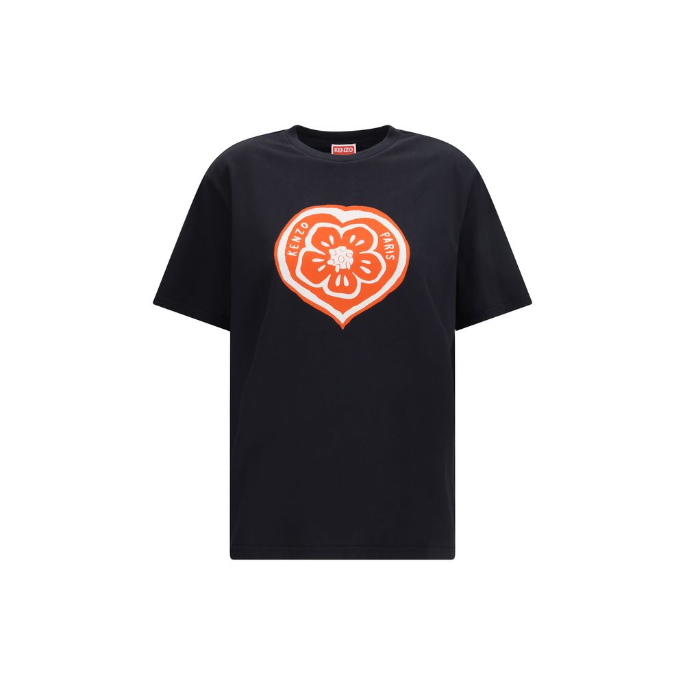 Black Cotton T-Shirt with Kenzo Boke Heart Print