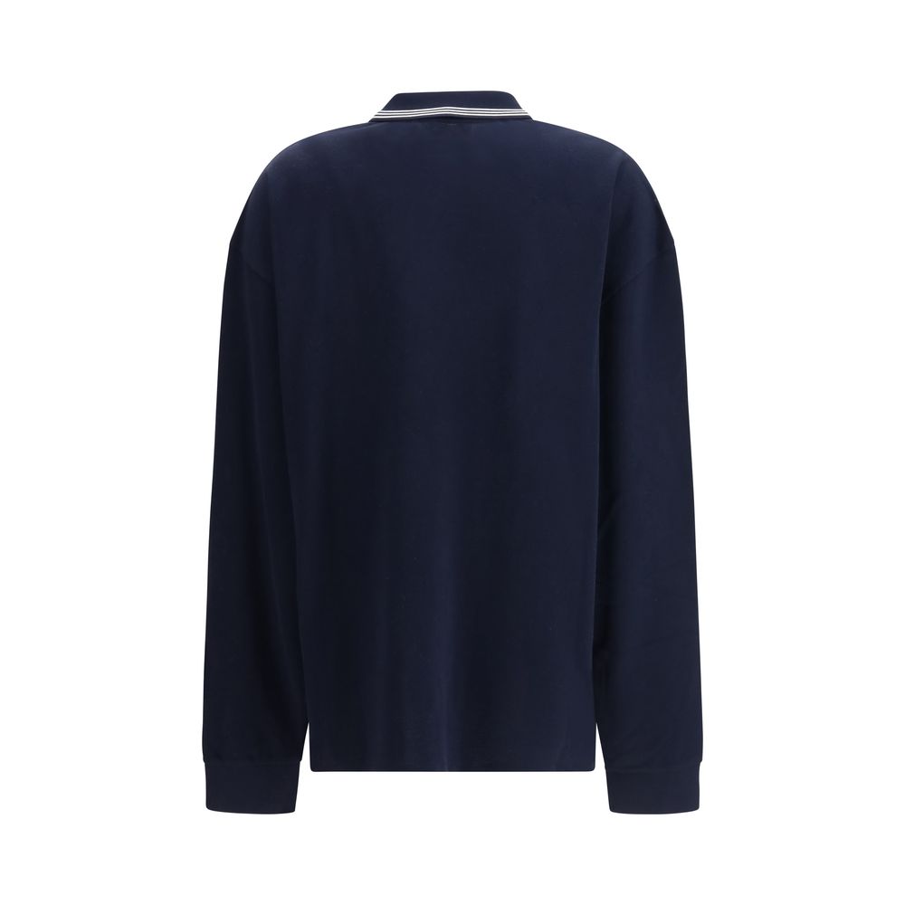 Blue Cotton Polo Shirt with Side Zip Detail
