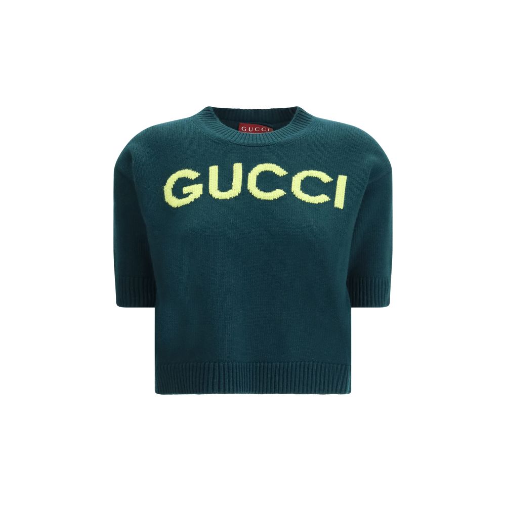 Bicolor Wool Sweatshirt with Gucci Intarsia