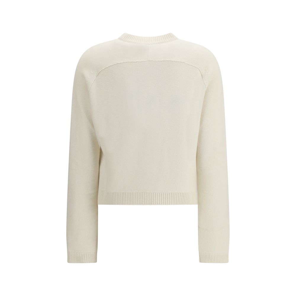 Beige Strickjacke aus Wolle und Kaschmir mit Lederdetails