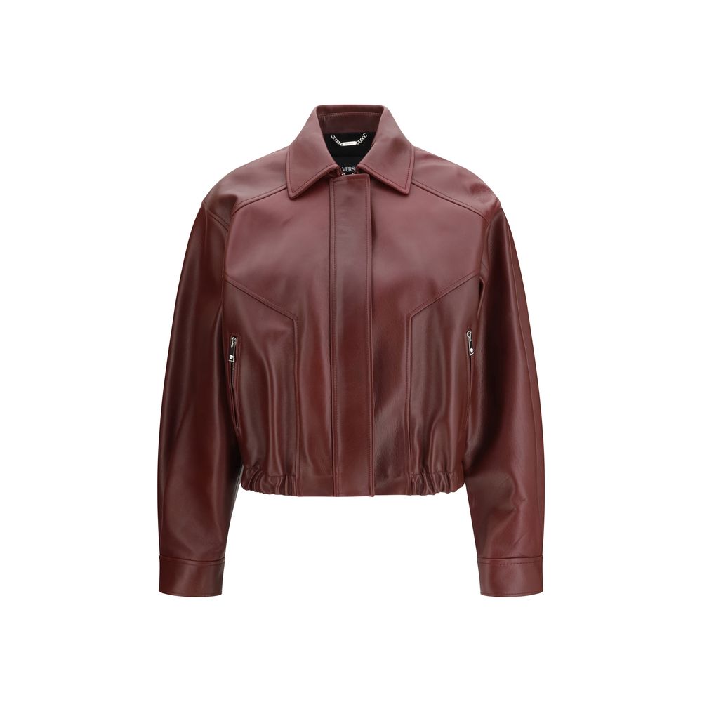 Bordeauxfarbene Lederjacke mit Medusa-Knöpfen