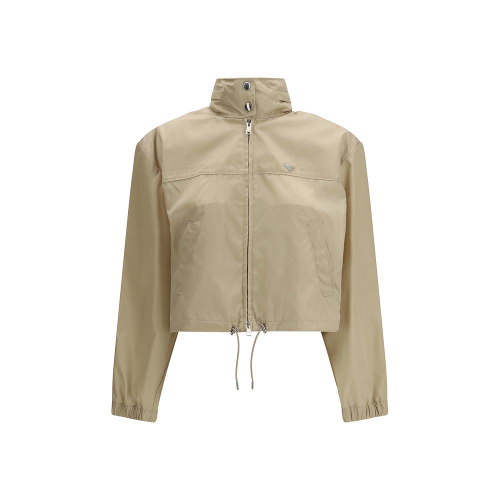 Beige synthetische Shell-Jacke mit Kapuze
