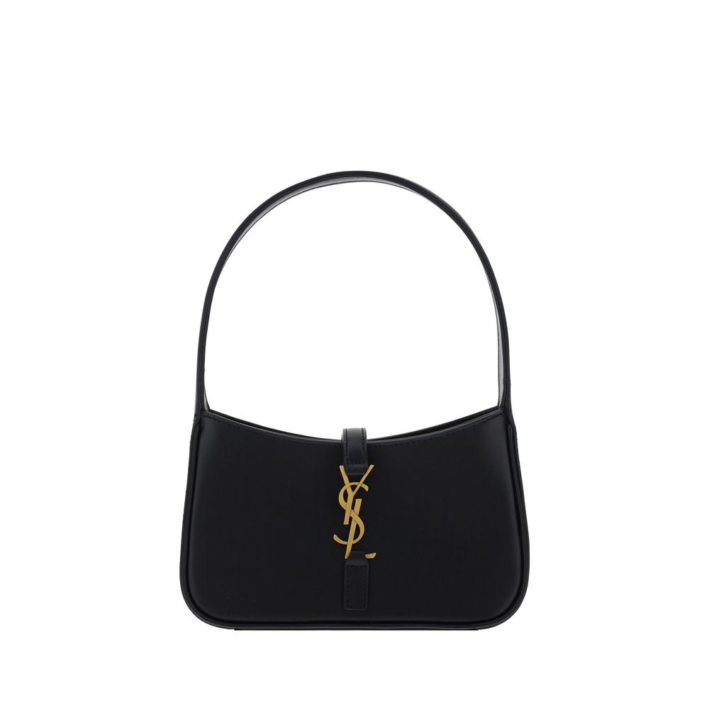 Black Leather Shoulder Bag with Snap Closure