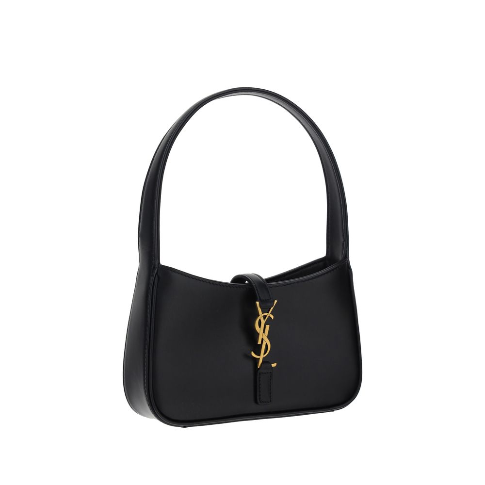 Black Leather Shoulder Bag with Snap Closure