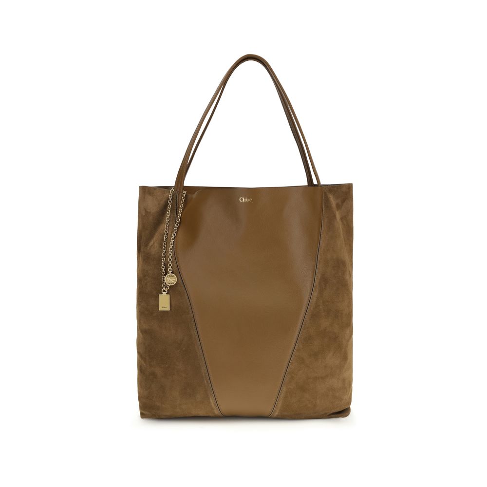 Brown Leather Shoulder Bag with Chain Detail