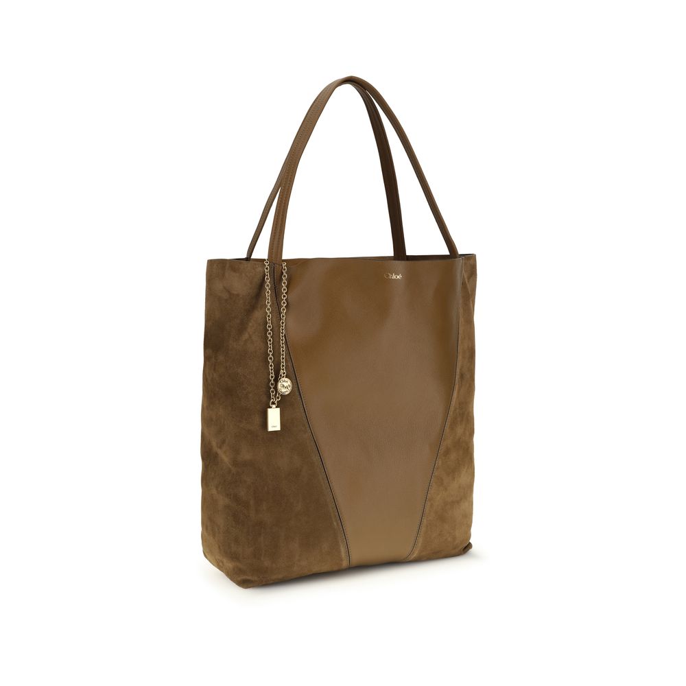 Brown Leather Shoulder Bag with Chain Detail