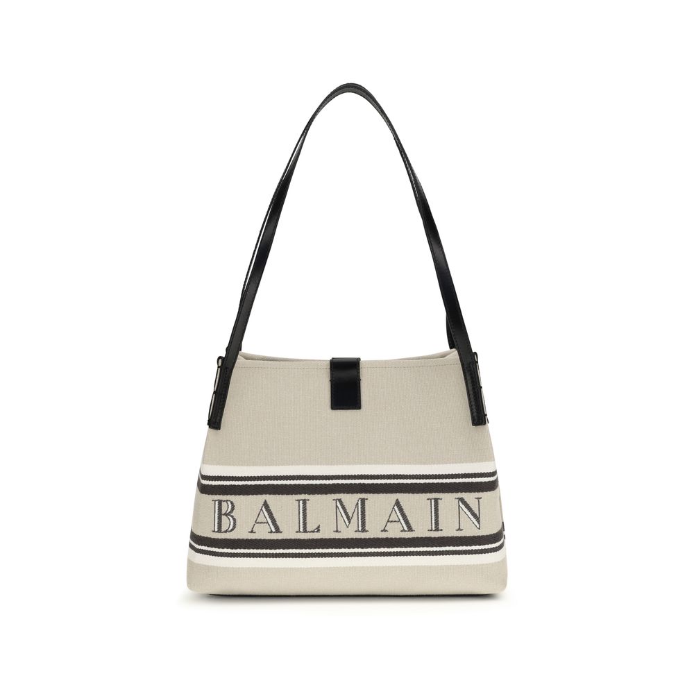 Beige Cotton Shoulder Bag with Jacquard Logo