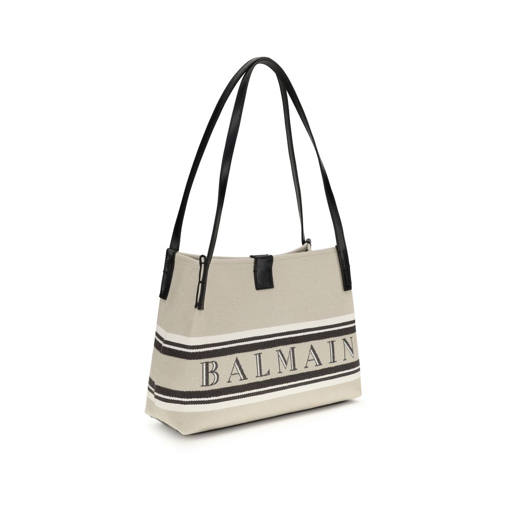 Beige Cotton Shoulder Bag with Jacquard Logo