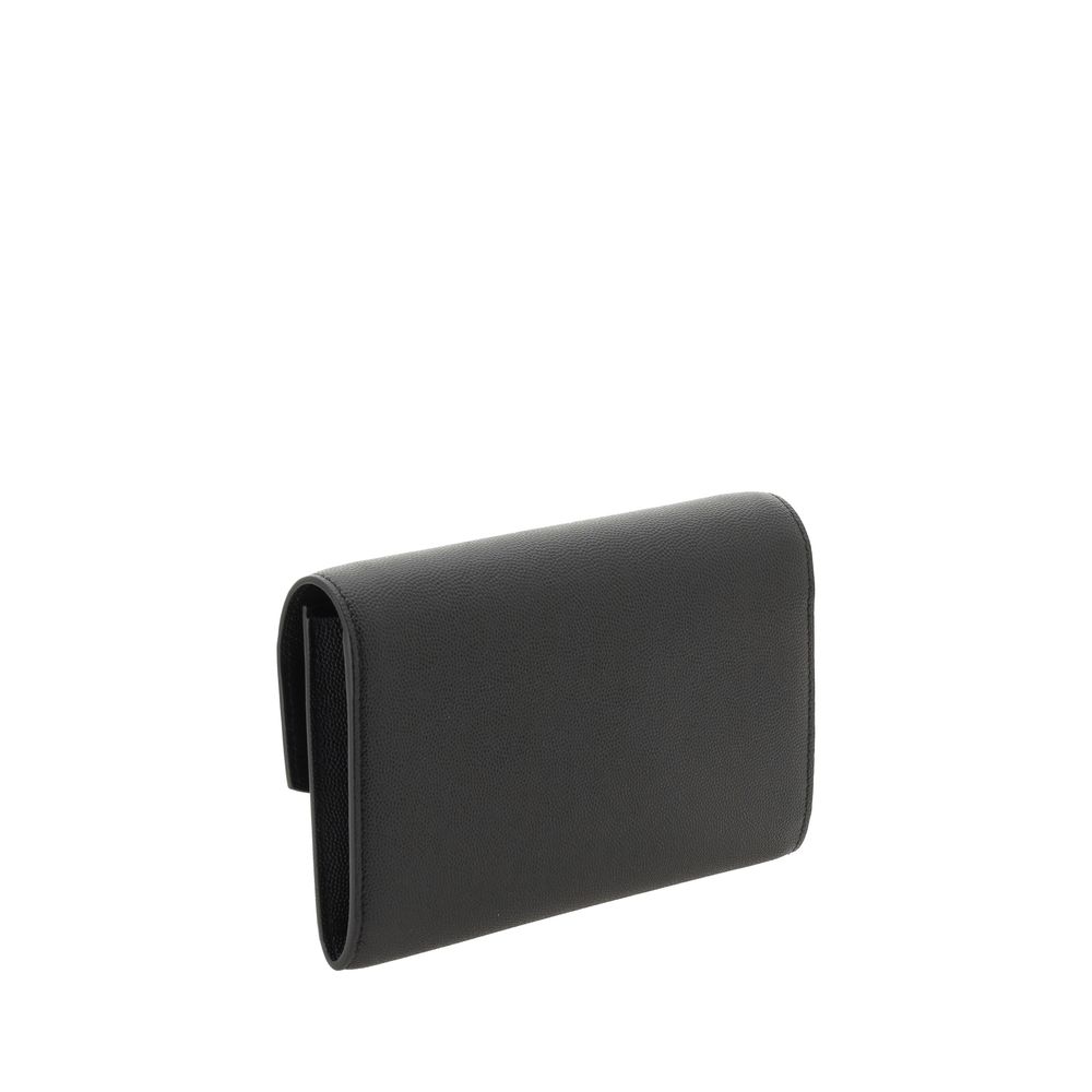 Black Leather Wallet with Removable Chain Strap