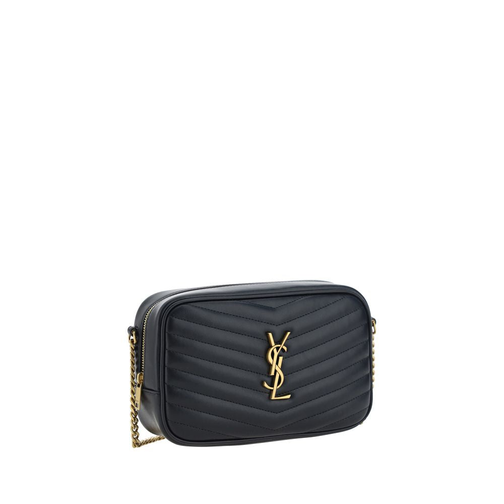 Black Leather Lou Shoulder Bag with Quilted Design