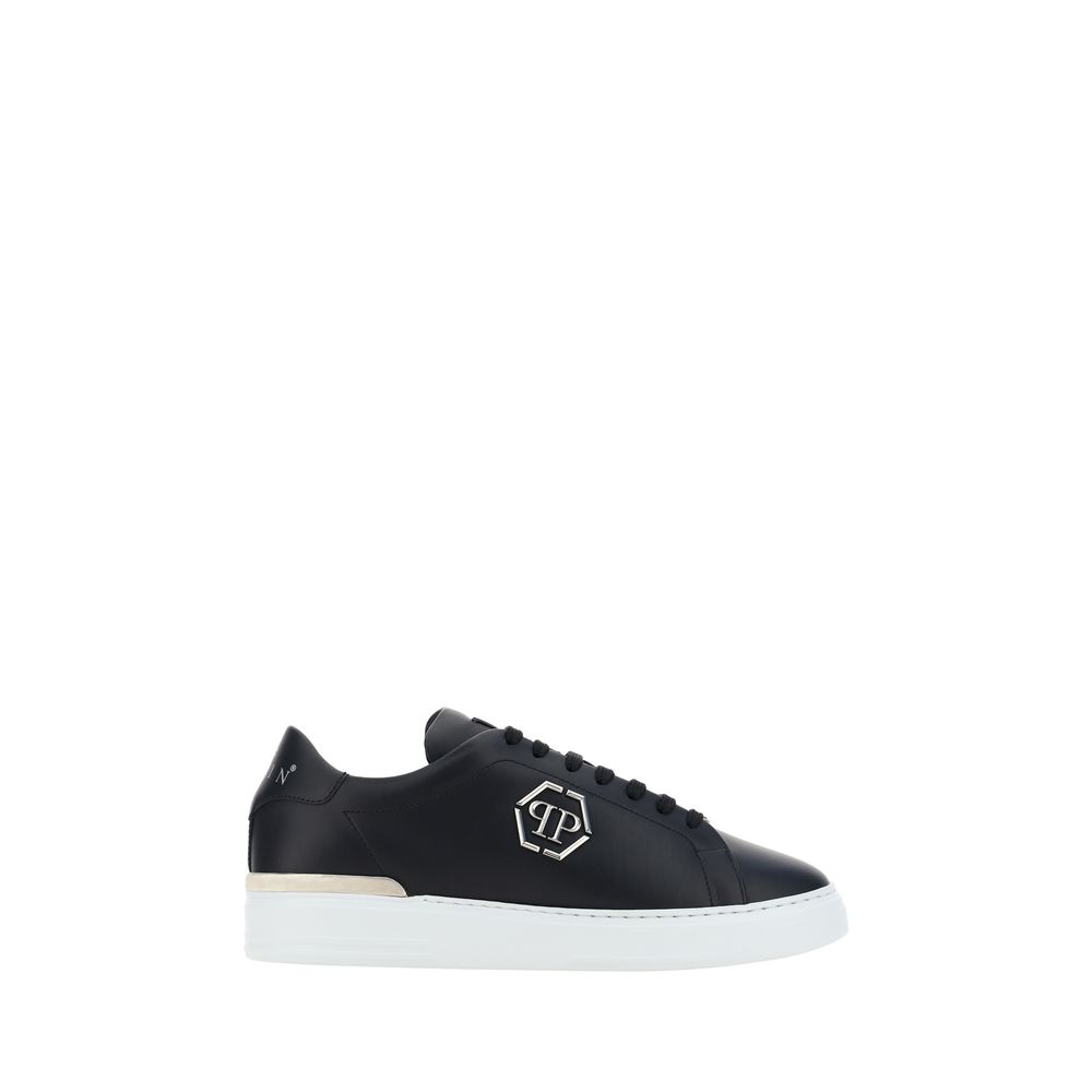 Schwarze Low-Top-Sneakers aus Leder mit Logo-Plakette