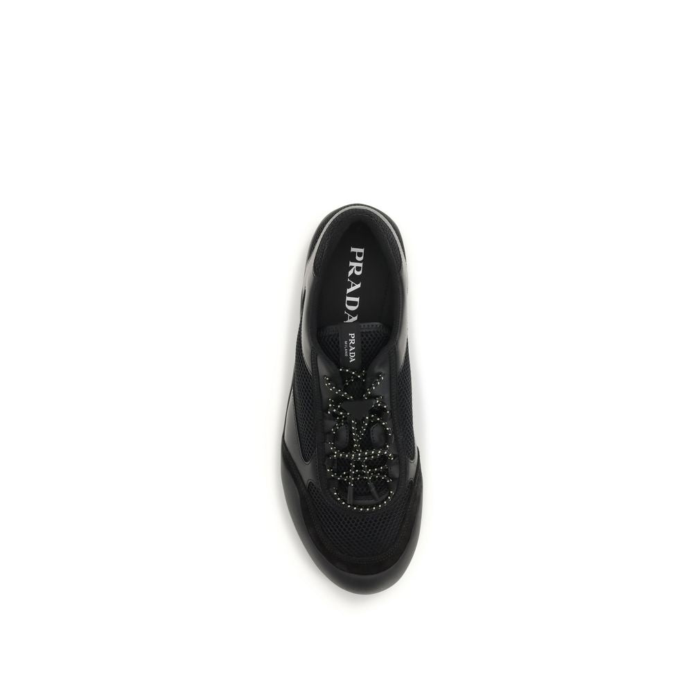 Black Prada Leather-Trim Sneakers with Elastic Laces