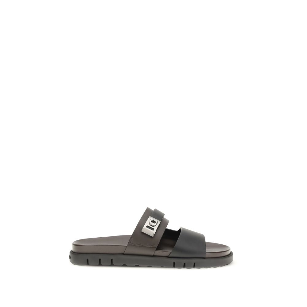 Schwarze Leder-Sandalen mit doppelten Riemen