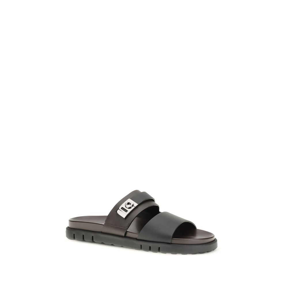 Schwarze Leder-Sandalen mit doppelten Riemen