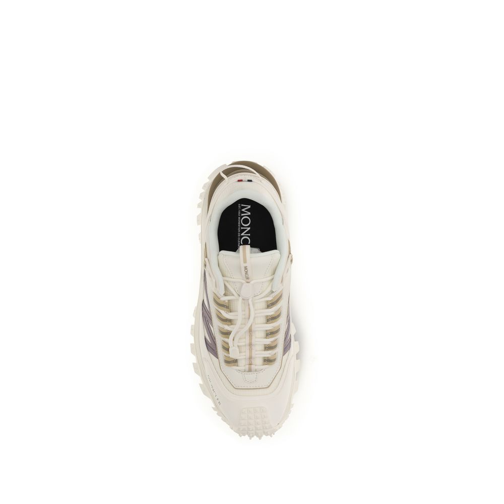 White Synthetic Sneakers with Leather Trim and Grip Sole