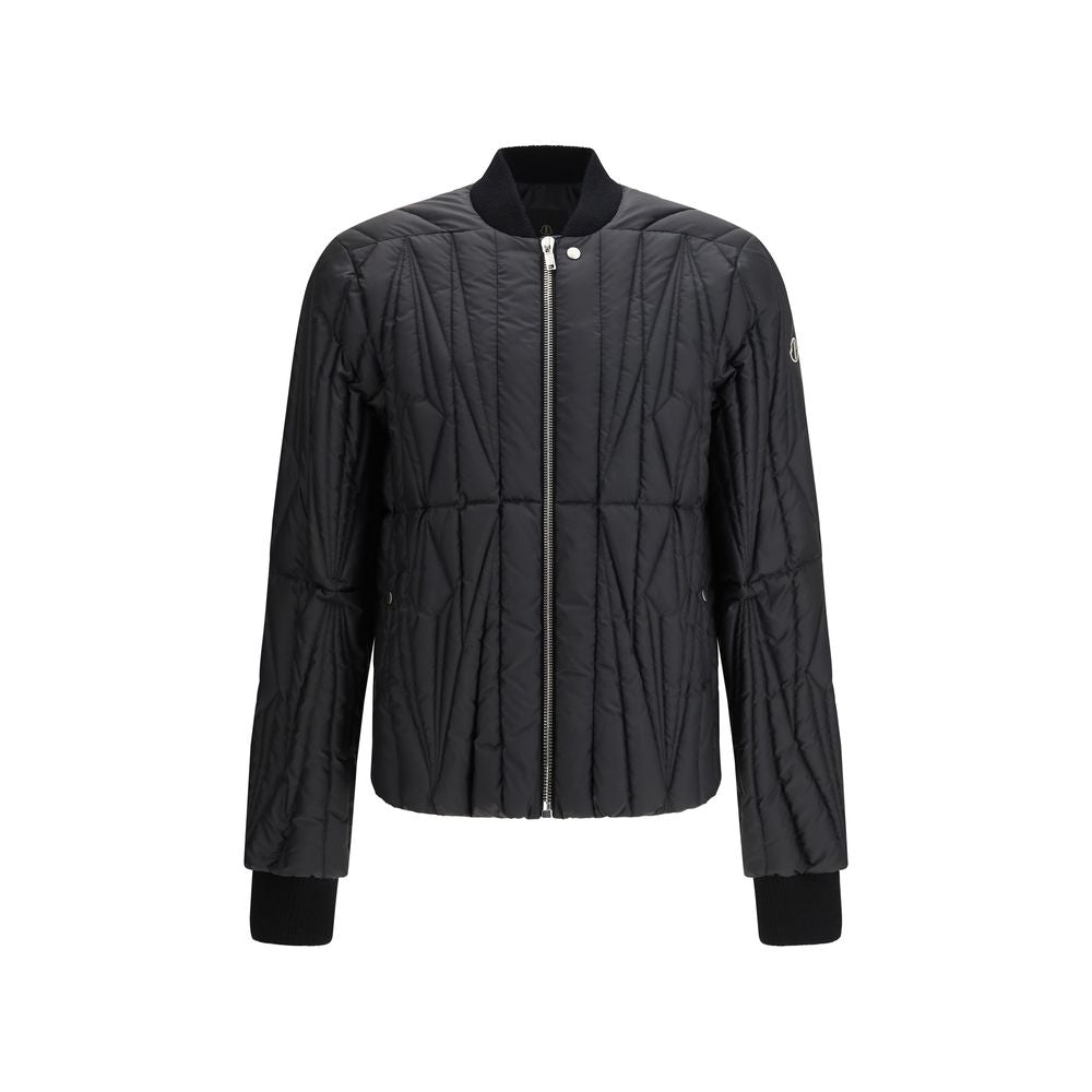 Black Goose Down Bomber Jacket with Quilted Design