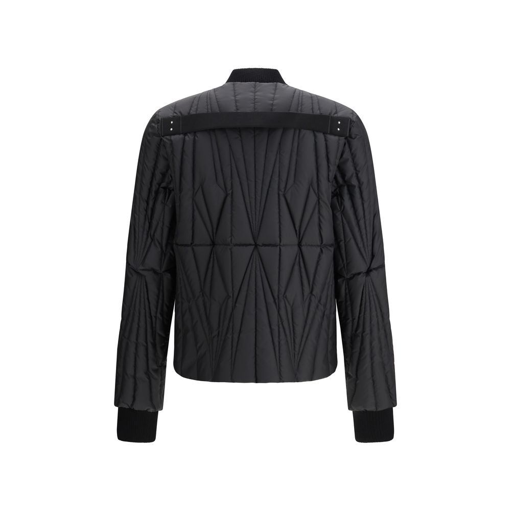 Black Goose Down Bomber Jacket with Quilted Design