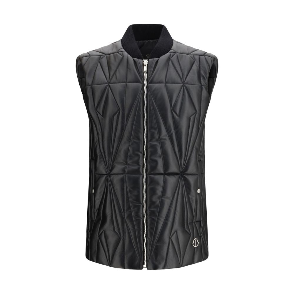 Schwarze ärmellose Lederjacke mit Steppdesign