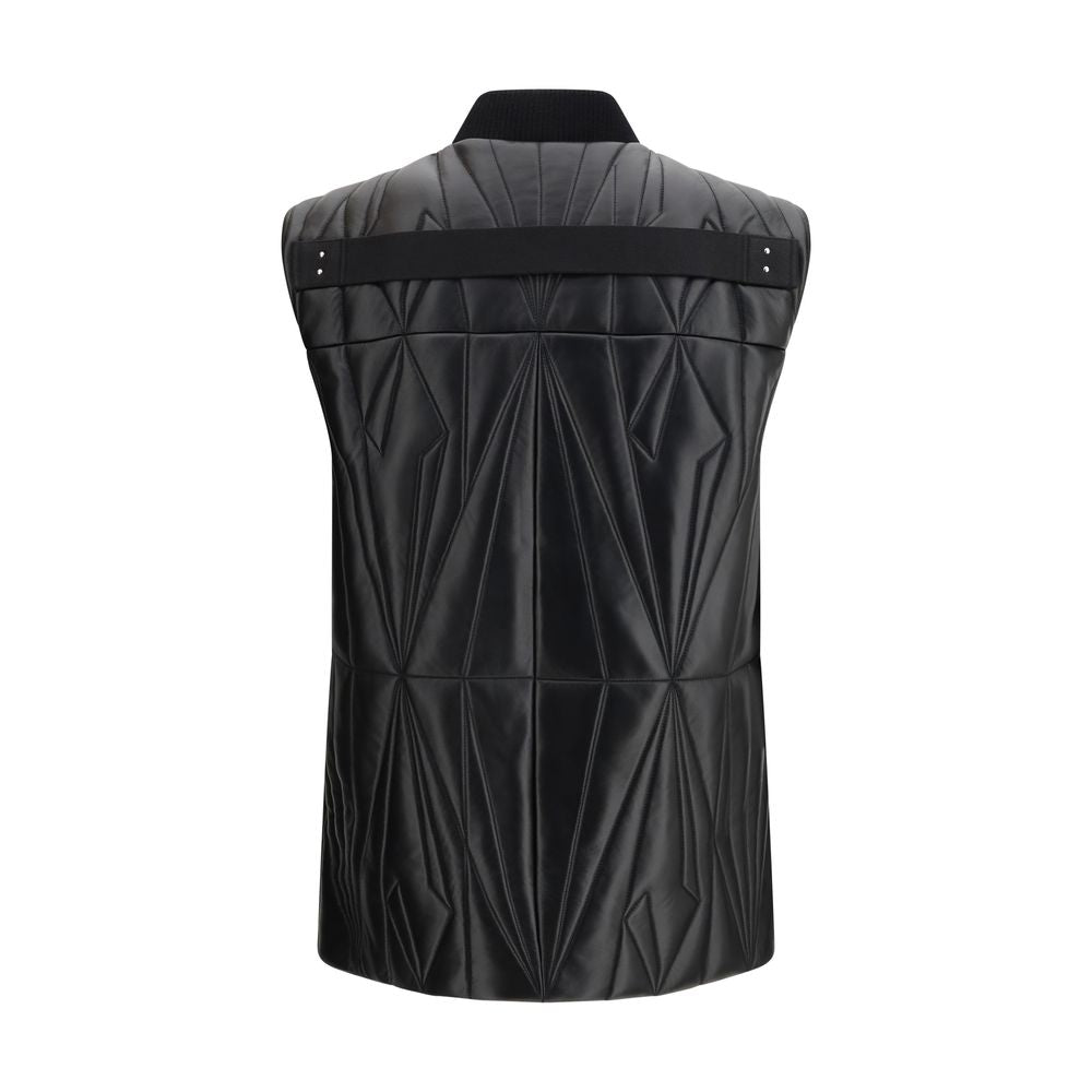 Schwarze ärmellose Lederjacke mit Steppdesign