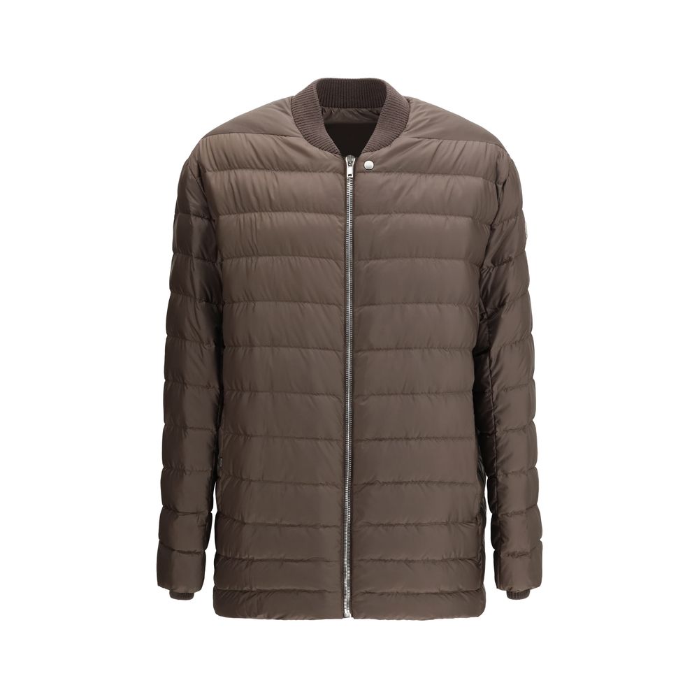Brown Goose Down Bomber Jacket with Wool Trim