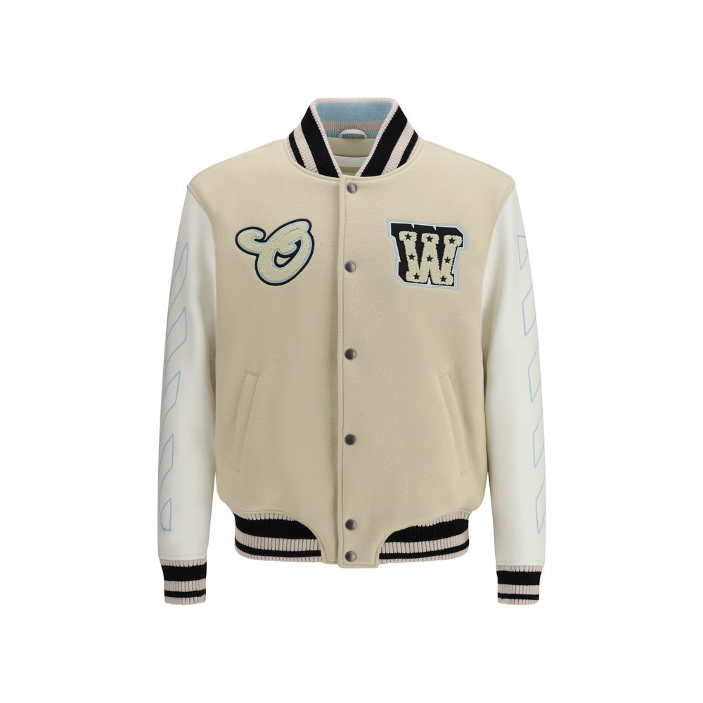 Beige Aries Bomberjacke aus Wolle und Leder