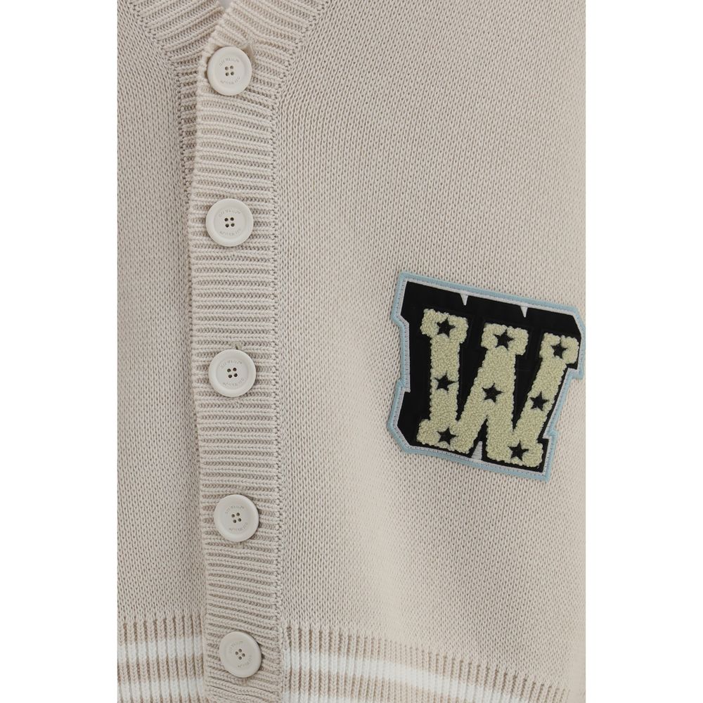 Beige Cotton Varsity Cardigan with Star Logo