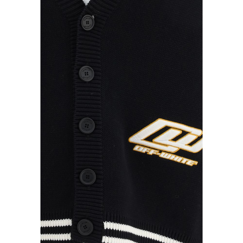 Black Cotton Varsity Cardigan with Star Logo