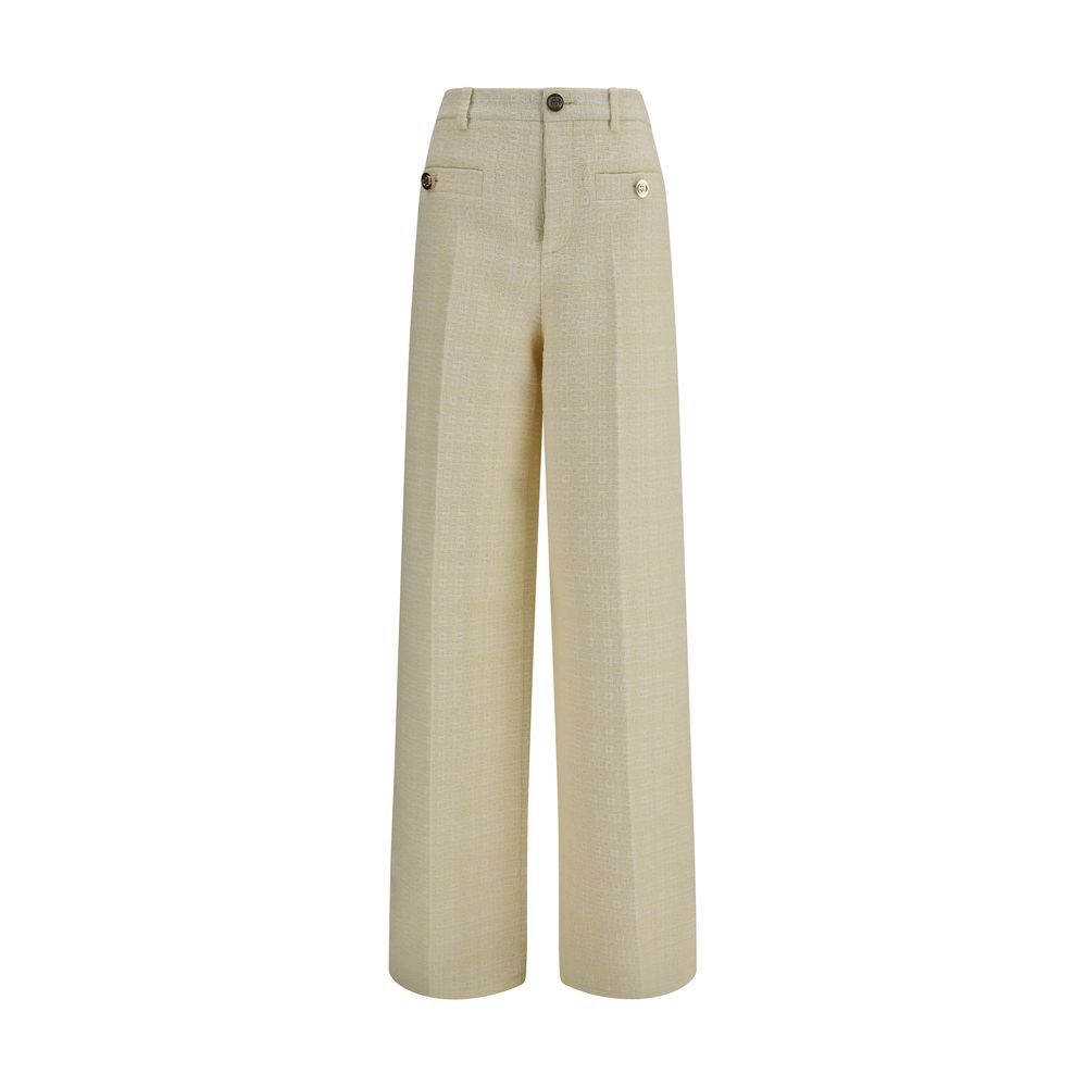 Ivory Cotton Tweed Dress Pants with GG Button