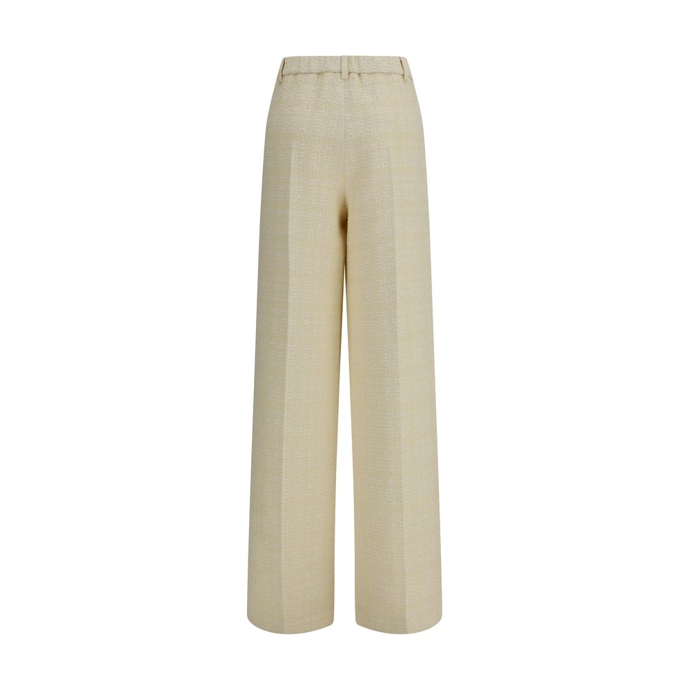 Ivory Cotton Tweed Dress Pants with GG Button