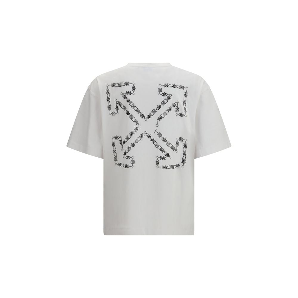 White Cotton T-Shirt with Chain Araldic Arrow Design