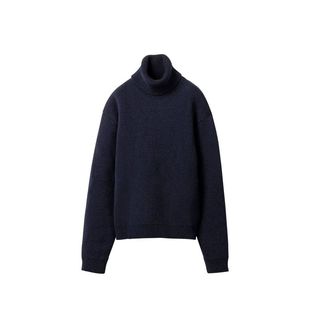 Blauer Rollkragenpullover aus Wolle und Kaschmir